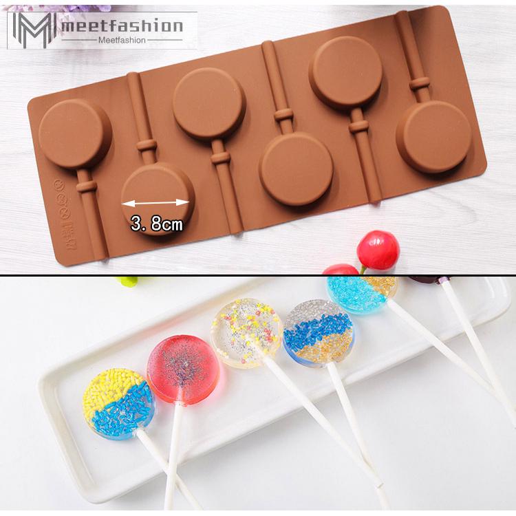 Khuôn silicon tự làm 6 kẹo que lollipop tròn