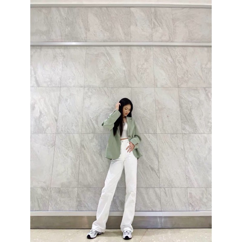 Áo blazer/ áo khoác xanh mint trơn phong cach Hàn Quốc