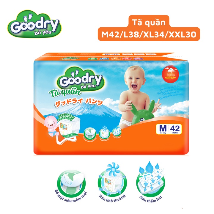 Tã quần Goodry M42/L38/XL34/XXL30 - Công nghệ Nhật Bản thấm hút nhanh - Siêu mềm mại, khô thoáng