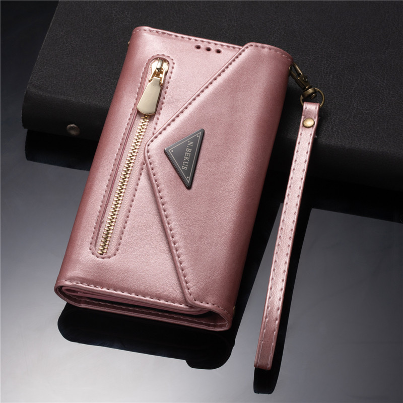 Samsung Galaxy Note 20 Note 10 Note 9 Note 8 Ultra Plus Lite Leather Case Pretty Fashion Classic Kick Stand Flip Bracket Card Wallet Nine Card Slot Zipper Soft Cover Casing Cover Casing Protective Shell Bin Full Protection Phone Case