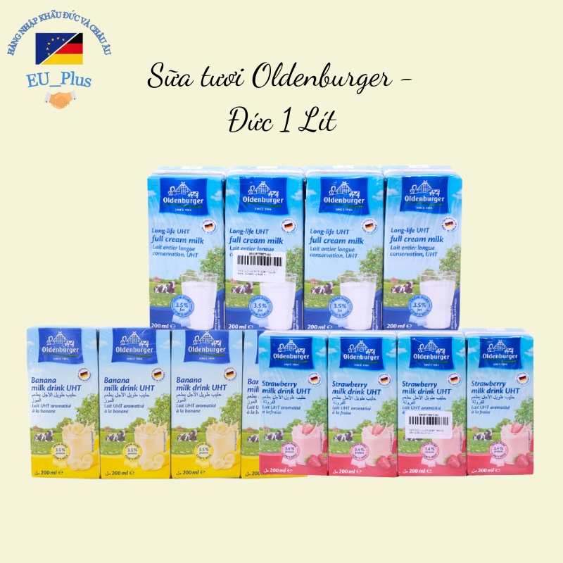 Thùng Sữa tươi Oldenburger vị dâu/ chuối/Nguyên kem 24 hộp 200ml