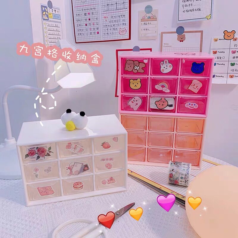 [SẴN]✨ TỦ NHỰA 💕[𝐓𝐀̣̆𝐍𝐆 𝐒𝐓𝐈𝐂𝐊𝐄𝐑]💕 9 NGĂN MINI ĐA NĂNG ĐỰNG TRANG SỨC/ MỸ PHẨM/ STICKER