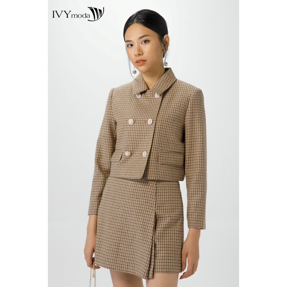 Áo khoác dạ kẻ nữ IVY moda MS 70M7094