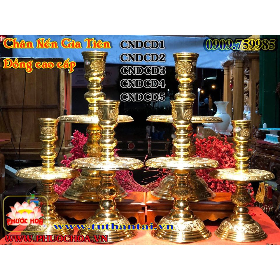 Chân Nến - Gia Tiên ( 4 size)- Đồ Đồng Vĩnh Tiến - Tâm Linh - Phong Thuỷ - Bàn Thờ Đẹp - Đồ thờ cúng Phước Hoa