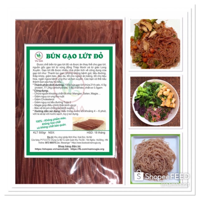 BÚN gạo lứt đỏ Vũ Gia gói 500g