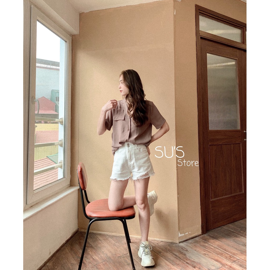 Áo sơ mi voan trơn cổ vest cộc tay túi giả A1783 SUSTORE