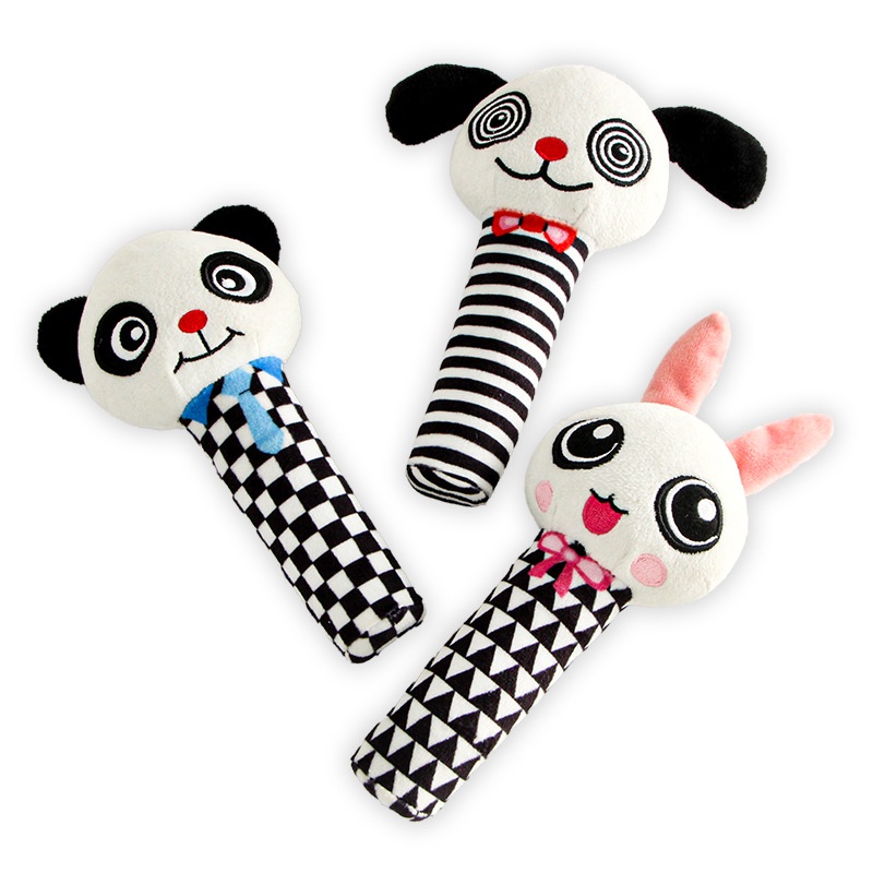 Đồ Chơi Lục Lạc Cầm Tay Màu Trắng Đen Giáo Dục Sớm Cho Bé Sơ Sinh 0 Tuổi