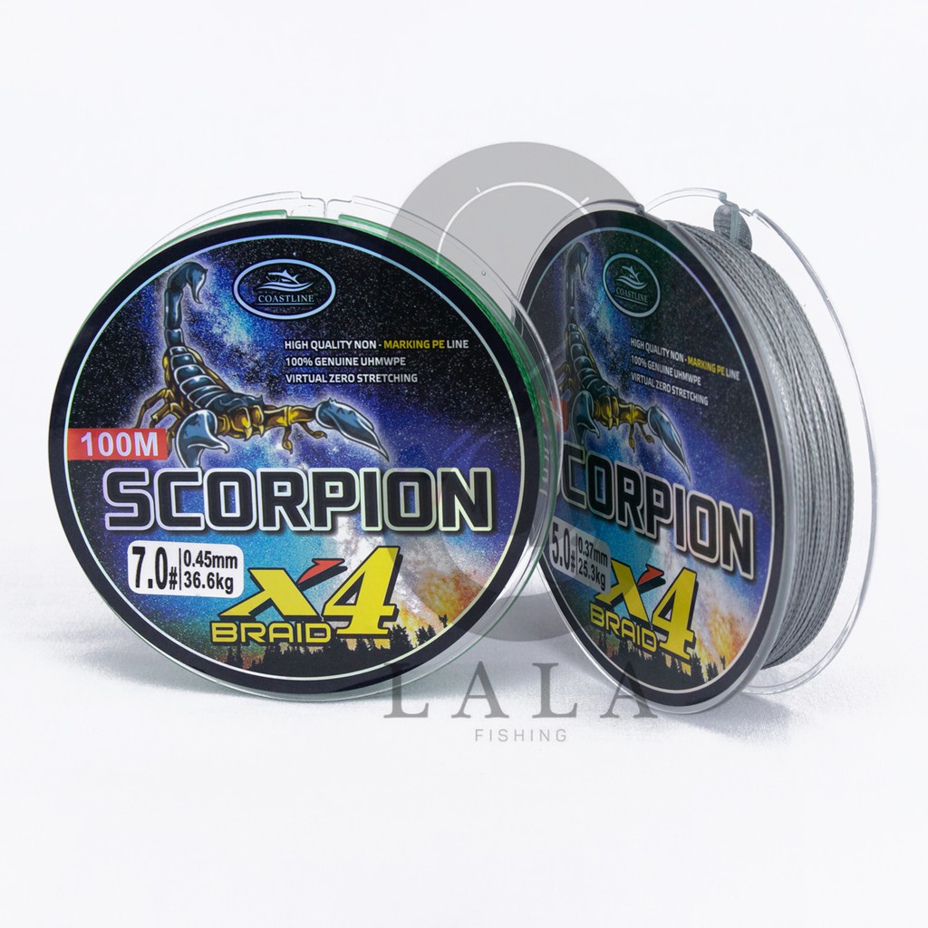 Dây bện câu cá Coastline S/SCORPION X4 - Xám 100m