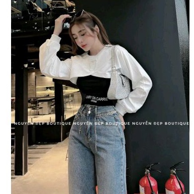 Sét áo tay dài croptop phối xích  siêu phẩm cực hot