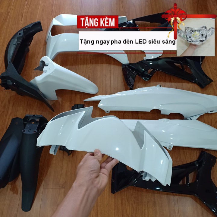 Dàn áo xe SIRIUS màu TRẮNG phanh CƠ , nhựa ABS nguyên sinh cao cấp - TẶNG NGAY PHA ĐÈN BÓNG LED CỰC SÁNG