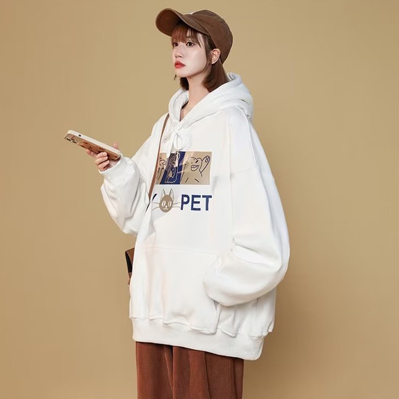IELGY     Áo Hoodie Dáng Rộng In Họa Tiết Hoạt Hình Phong Cách Hàn Quốc Cho Nữ