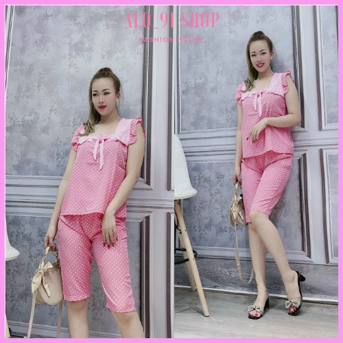 Đồ bộ nữ ALO_91 SHOP, Đồ ngủ lụa lửng họa tiết chấm bi ( Freesize 47_57kg) | BigBuy360 - bigbuy360.vn