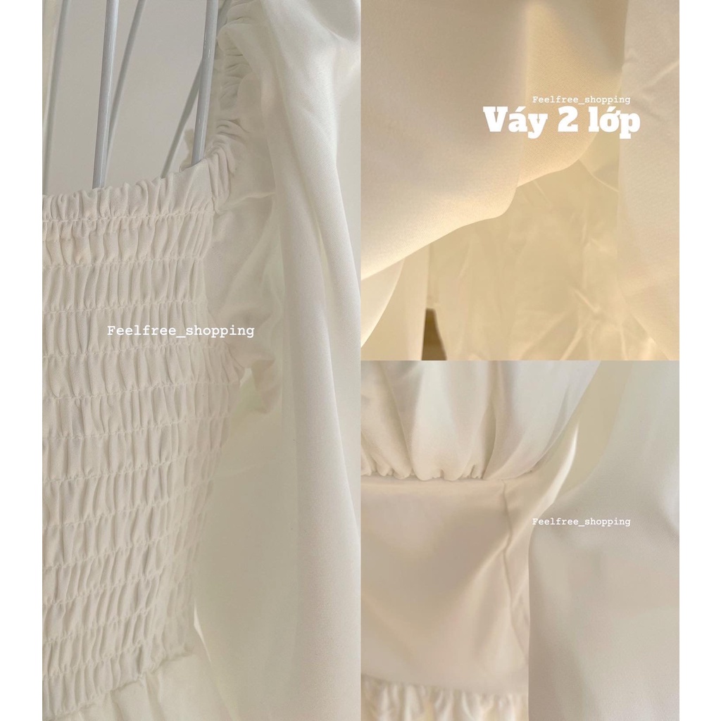 Đầm Trắng Công Chúa Cổ Vuông Dáng Xoè Mặc Đi Tiệc, Đi Chơi, Kỷ Yếu (Hình Thật) | BigBuy360 - bigbuy360.vn