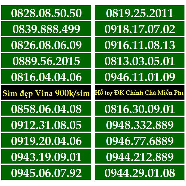 Sim Đẹp VINA GIÁ 900k Năm Sinh,Lặp, Đảo,Phong Thủy... HỖ TRỢ ĐĂNG KÝ CHÍNH CHỦ MIỄN PHÍ HƯỞNG NHIỀU GÓI K.MÃI CỦA VINA