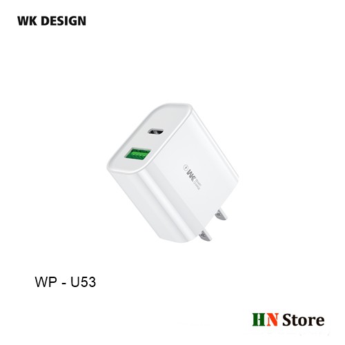 Củ sạc nhanh 2 cổng QC3.0/PD 20W ⚡CHÍNH HÃNG⚡ WK WP-U53/U72 - Bảo hành 12 tháng