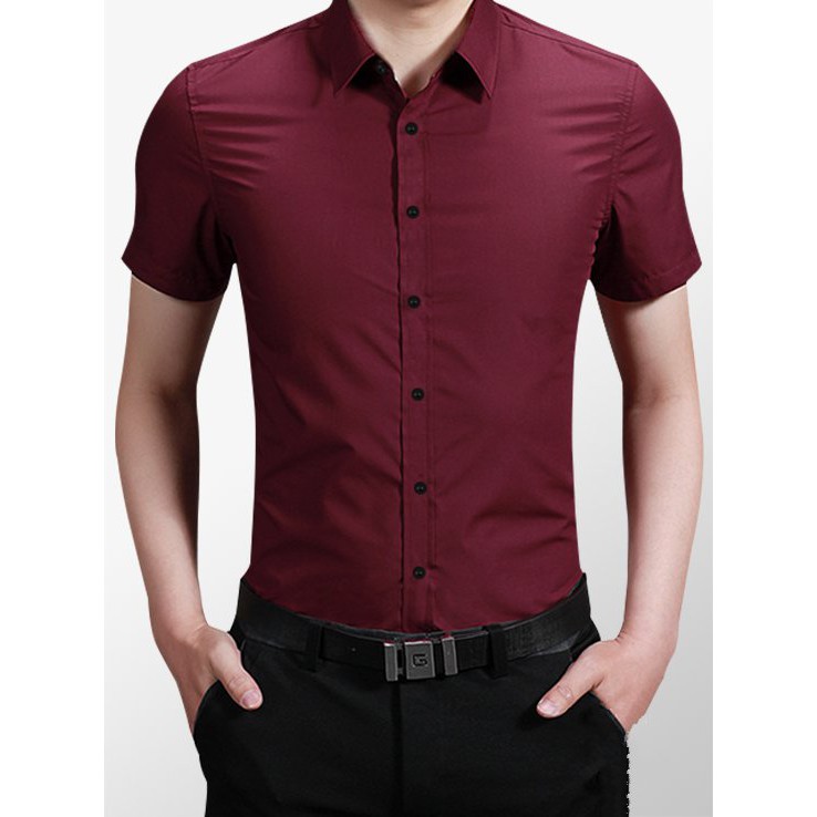 Áo sơ mi ngắn hàn quốc công sở nam đẹp F8888 Ngắn Tay Đỏ Đô