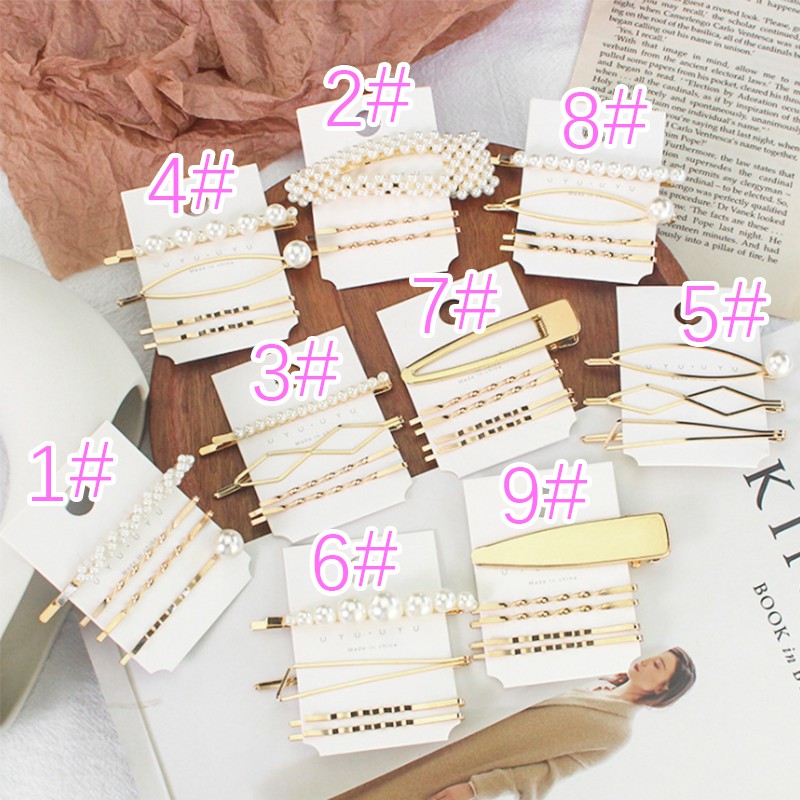 Set 3 kẹp tóc kim loại đính ngọc trai giả xinh xắn cho nữ