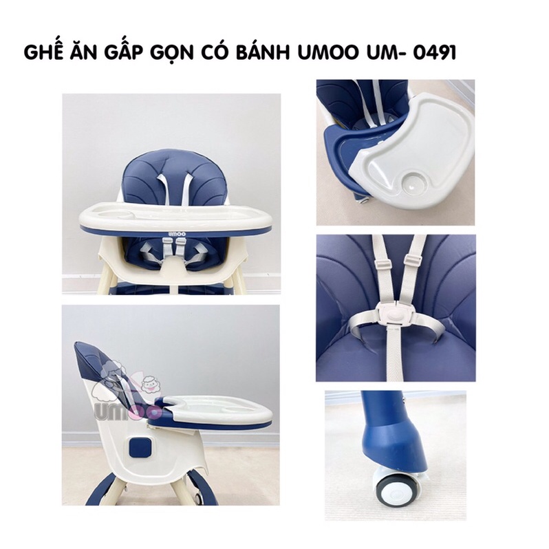 Ghế Ăn Dặm Đa Năng Gấp Gọn Có Bánh Xe UMOO UM 0491