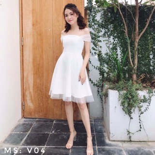 [ XẢ KHO GIÁ SỐC ] đầm trắng xoè  thiết kế cao cấp, váy xoè trắng trễ vai, váy dự tiệc, đầm thiết kế sang chảnh