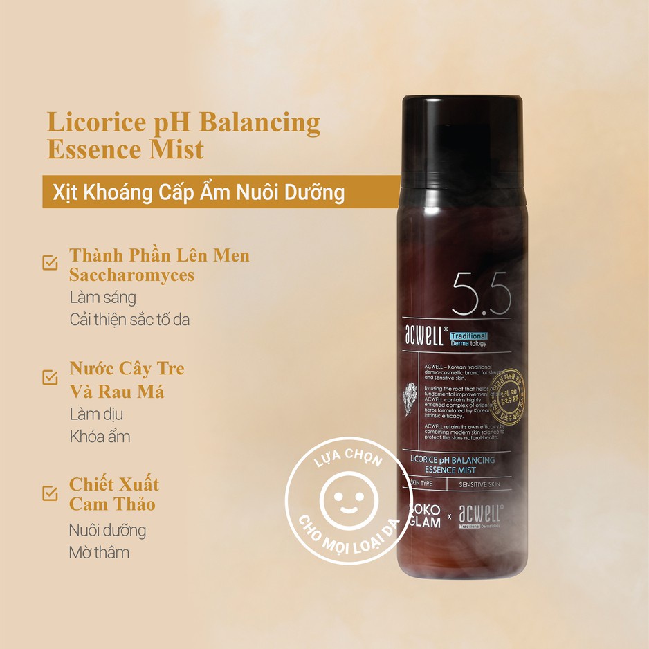 Xịt Khoáng Acwell Licorice pH Balancing Essence Mist Chiết Xuất Cam Thảo 100ml