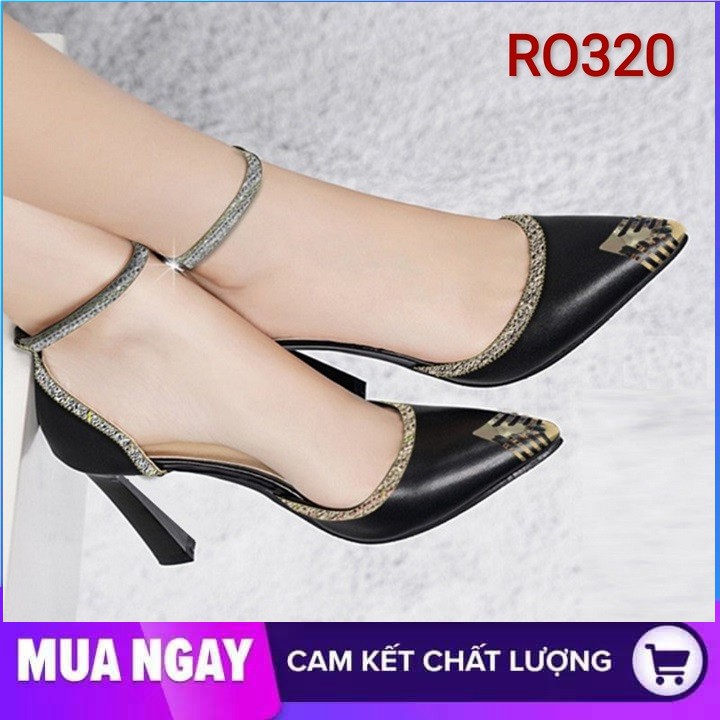 Giày cao gót nữ đẹp bít mũi 7cm hàng hiệu rosata hai màu đen kem ro320