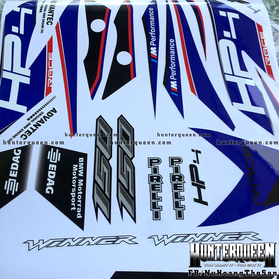 Tem rời dán xe Winner màu trắng. Chủ đề HP4 huyền thoại. Decal cao cấp bền bỉ, chống nước, bảo vệ xe
