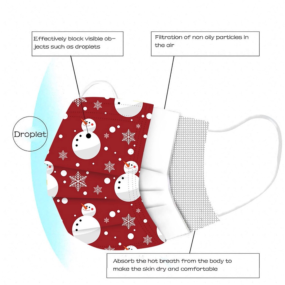 Set 10 khẩu trang họa tiết giáng sinh dùng một lần thoáng khí bảo vệ cho trẻ