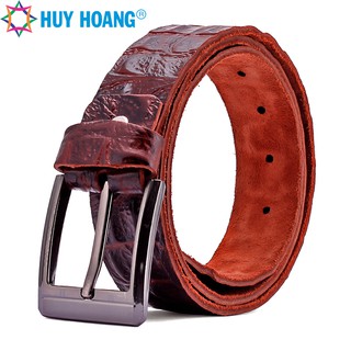 Thắt lưng nam da bò vân cá sấu 1 lớp màu nâu LS4124