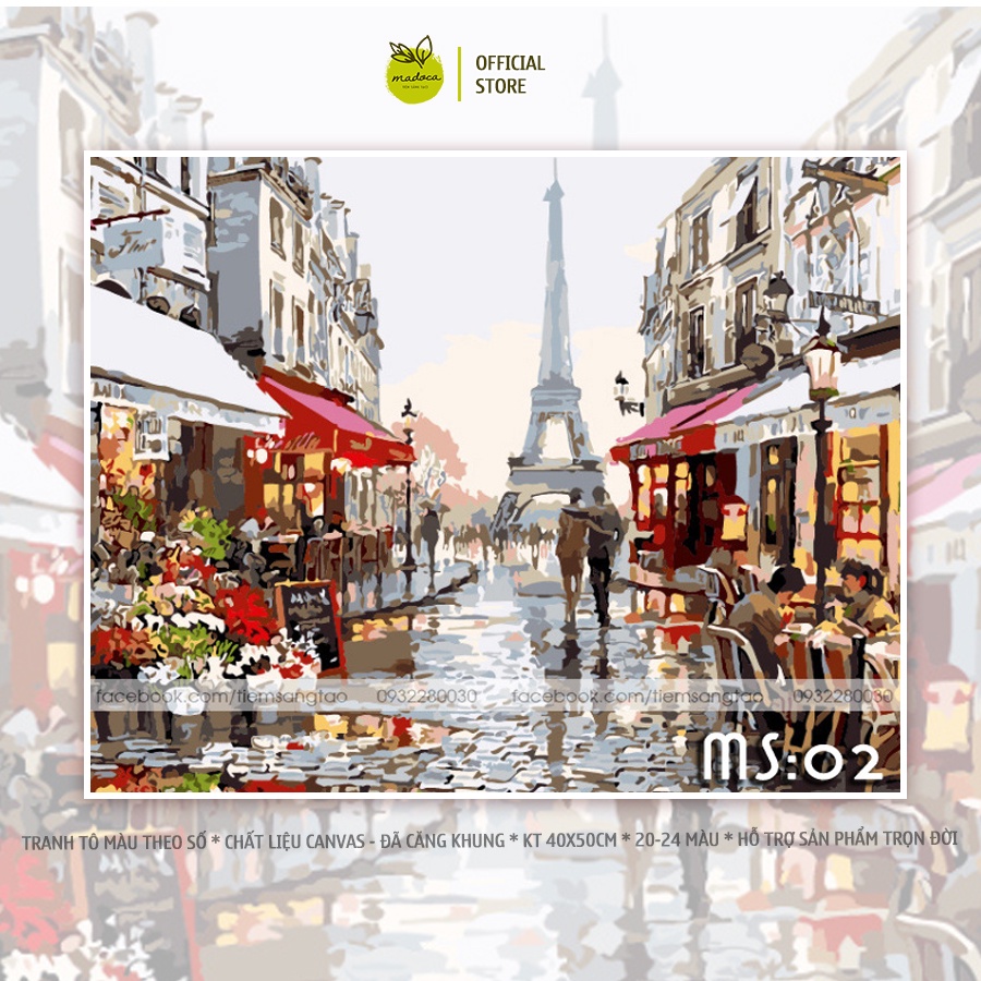 Tranh số hóa tự tô màu Madoca có khung 40x50cm Paris T02