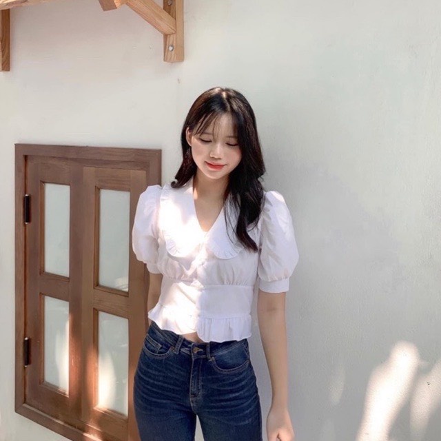 Áo Sơ Mi Trắng Cổ Tròn LOVELY , Áo sơmi thiết kế kiểu phong cách nhẹ nhàng đi làm đi học_087