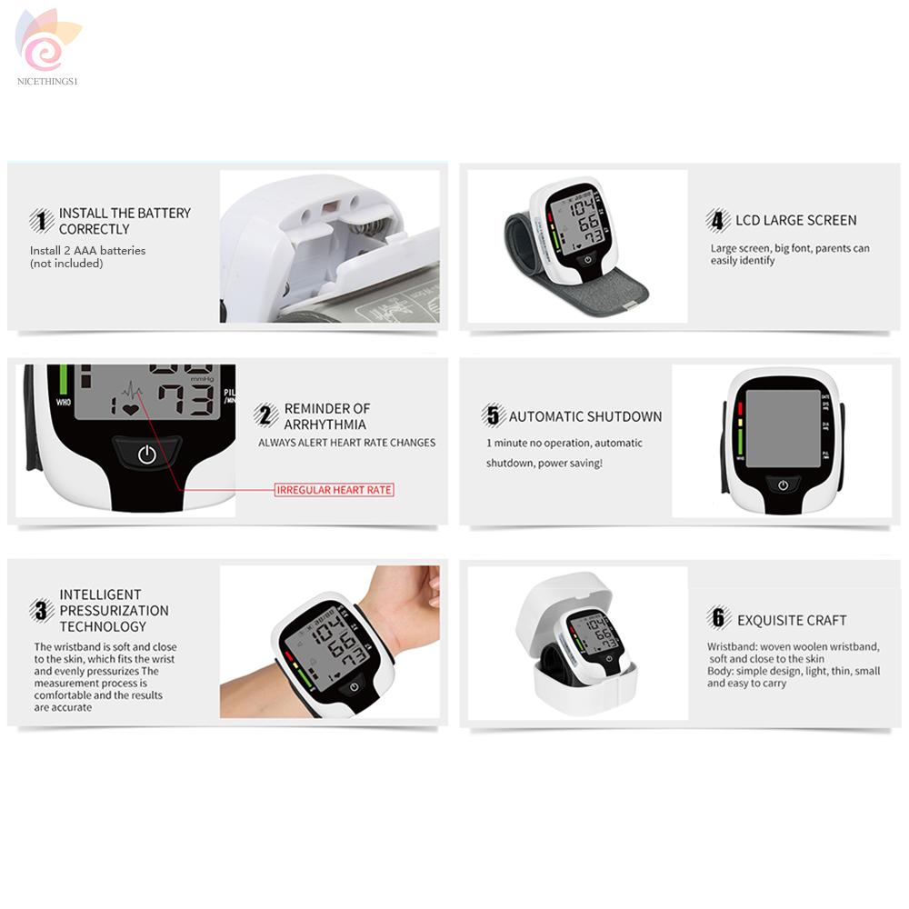 ET Wrist Blood Pressure Monitor Digital LCD Screen Electronic Sphygmomanometer Home Automatic Intelligent Wrist Cuff Sphygmomanometer Blood Pressure Meter