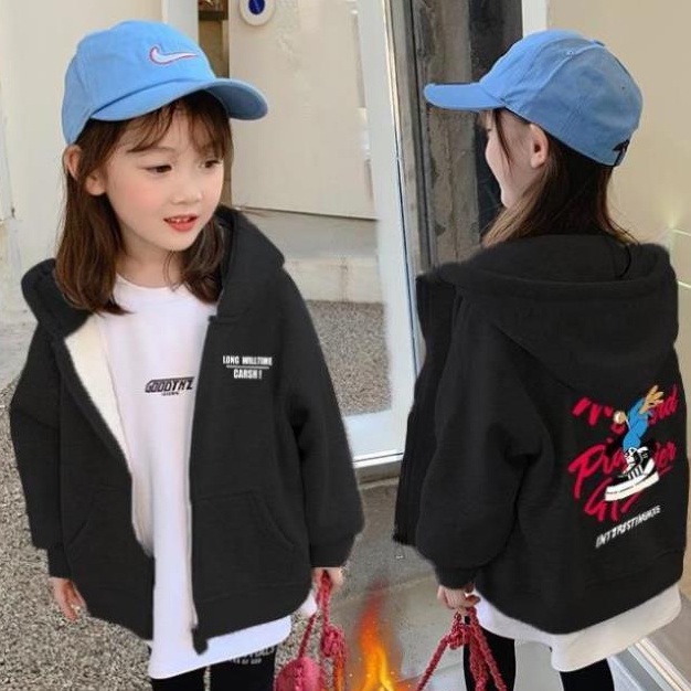 Áo nỉ lót bông có mũ, kéo khóa cho bé gái 7 8 9 10 11 12 tuổi☑️ Thời trang size đại 25kg 30kg 35kg 40kg 45kg