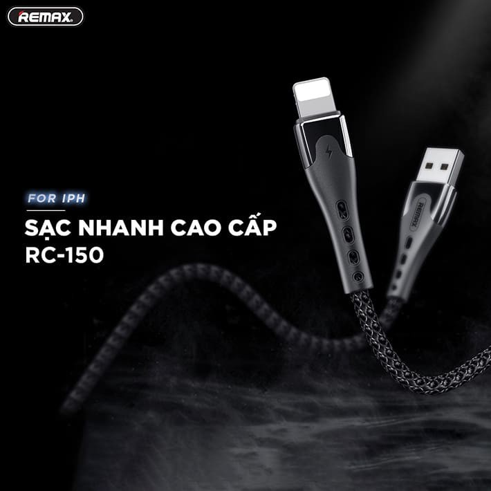 Cáp sạc thông minh Type C, Lightning 2.4A Remax RC-150, Chip sạc thông minh, Nguồn ra chuẩn 2.4A - Bảo hành 12 tháng