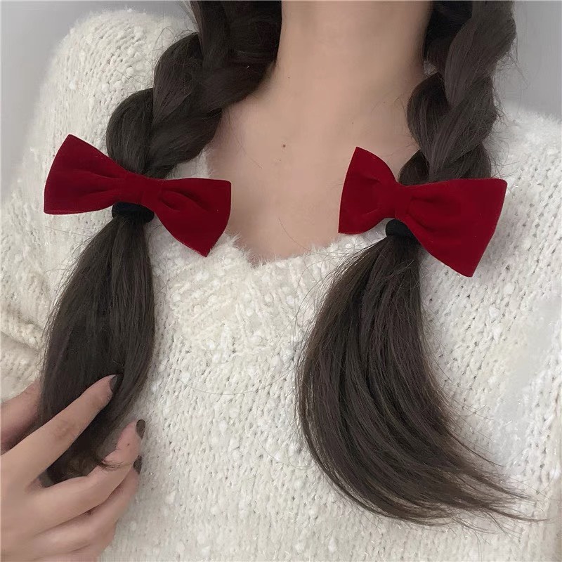 Cặp tóc nữ, kẹp tóc nơ nhung đỏ nhiều mẫu nữ tính thời trang - Y035