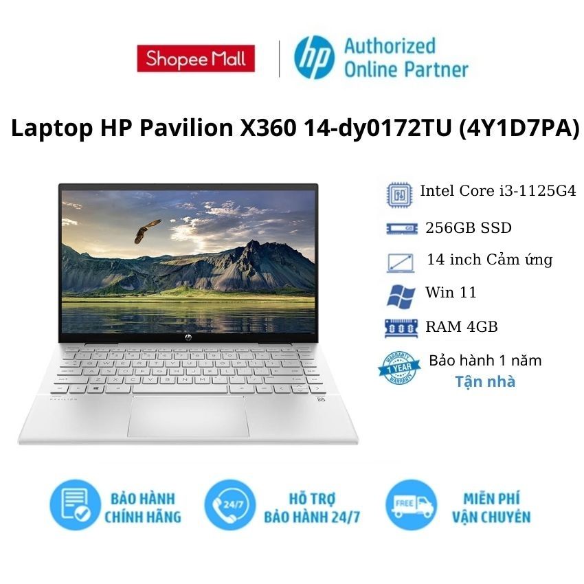 [ELGAME20 giảm 10% tối đa 2TR] Laptop HP Pavilion X360 14-dy0172TU (4Y1D7PA)/ Intel Core i3-1125G4/ RAM 4GB/ 256GB SSD