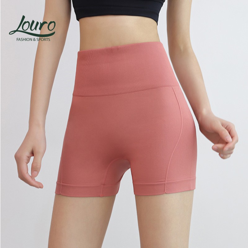 Quần short thể thao nữ Louro QF3D ,kiểu quần đùi legging co giãn dập nổi 3D, dùng làm quần tập gym, yoga, chạy bộ, zumba