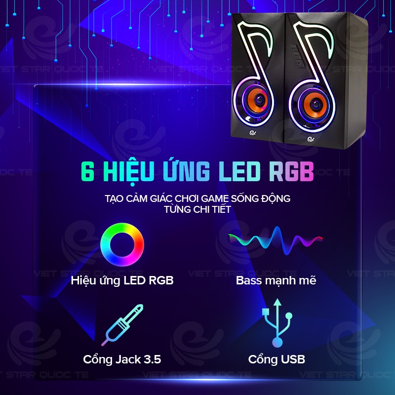 Loa vi tính Việt Star Quốc Tế VS-112, USB hiệu ứng LED RGB công suất lớn, bảo hành 12 tháng