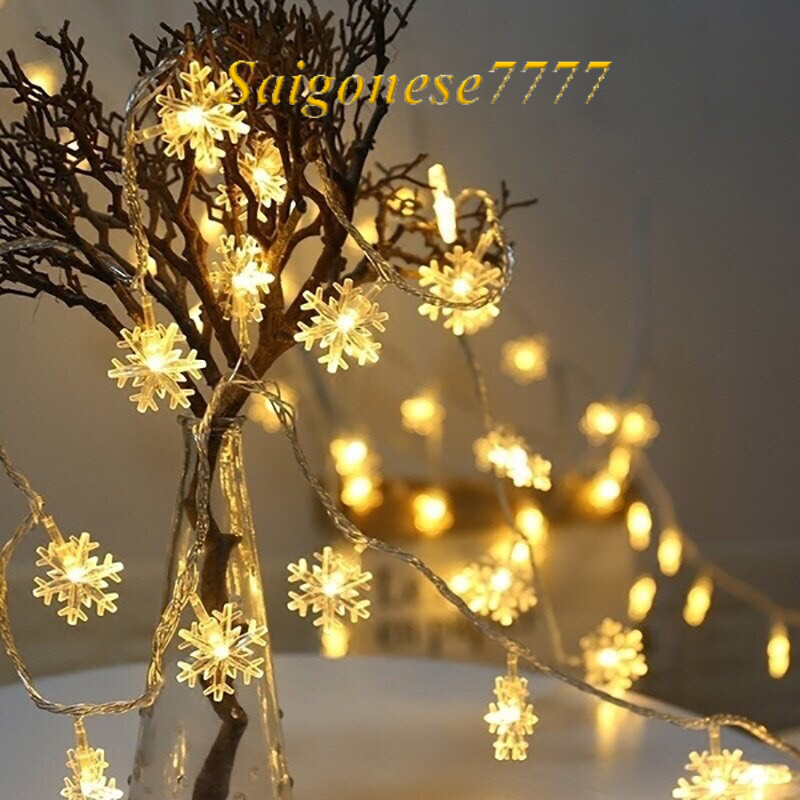 (Xài Pin/Cắm Điện) Dây Đèn Led Trang Trí Hình Bông Tuyết Decor Cây Thông Noel Christmas Snowflake String Lights