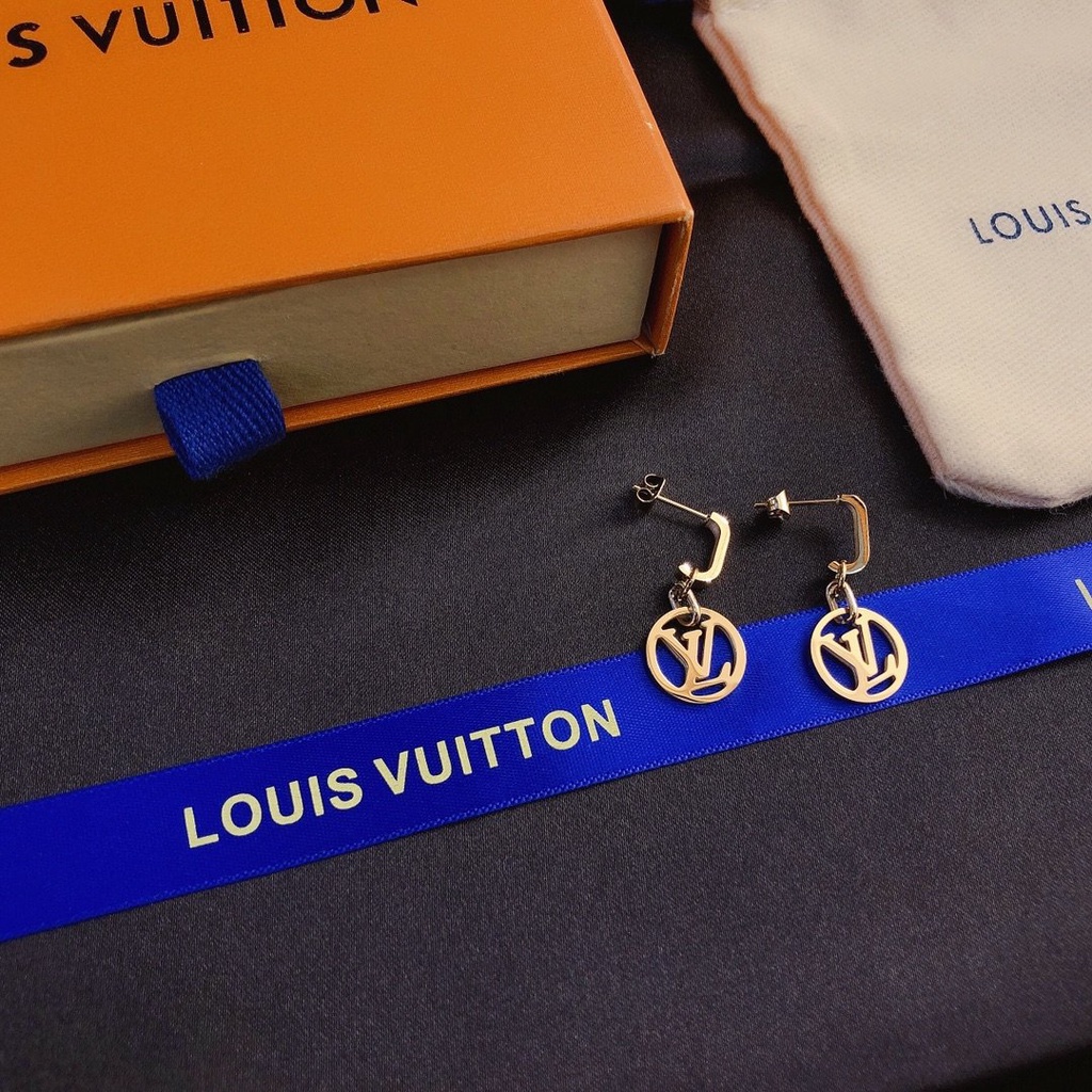 LOUIS VUITTON Khuyên Tai Tròn Bằng Thép Titan In Logo LV Thời Trang