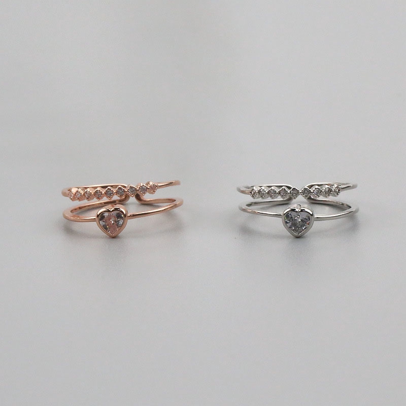 Nhẫn Nhiều Lớp Hình Trái Tim Pha Lê Trái Tim Lấp Lánh Điều Chỉnh Được Phong Cách Hàn Quốc Phụ Kiện