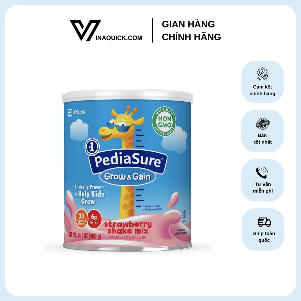 SỮA BỘT PEDIASURE GROW & GRAIN NON-GMO & GLUTEN-FREE SHAKE MIX POWDER CHO BÉ TRÊN 2 TUỔI, HỘP 400G - VINAQUICK