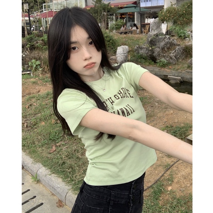 Áo Thun Tay Ngắn Cổ Tròn In Họa Tiết Phong Cách Hàn Quốc Thời Trang Cho Nữ