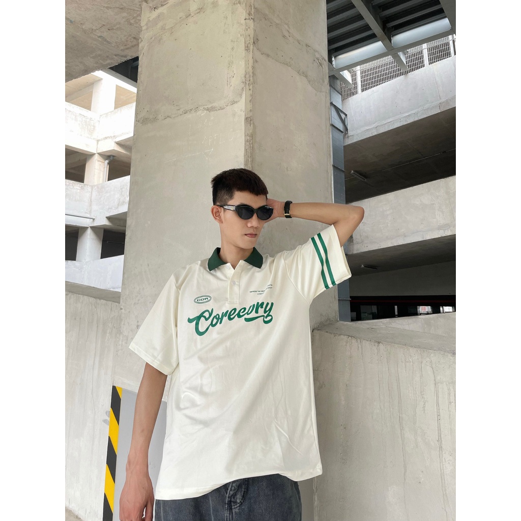 Áo polo unisex tay lỡ form rộng Coreeory, áo thun có cổ nam nữ chất cotton - Gin Store