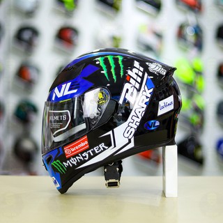 Mũ Fullface 2 kính Roc 05 Đen Bóng Dán Tem Shark Monster Xanh