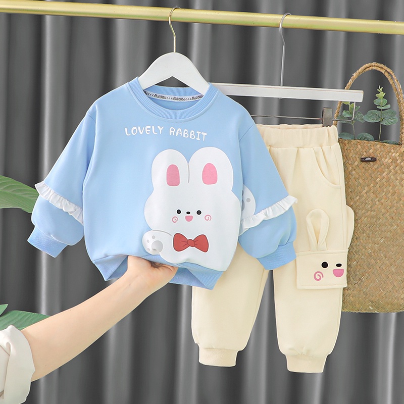 🔥 FLASH SALE 🔥 - Bộ quần áo trẻ em dài tay thu đông và ban đêm - cotton nỉ da cá giữ ấm nhẹ - hình thỏ dễ thương - XG070