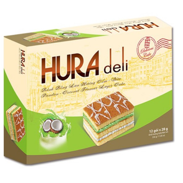 Bánh Hura Deli Hương Cốm Dừa Hộp 336g 12 gói x 28g