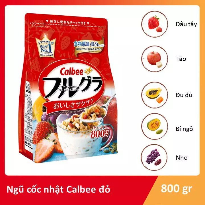 Ngũ cốc Calbee Nhật Bản/ Ngũ Cốc Ăn Kiêng Mix Sữa Chua Hoa Quả Trái Cây Gói 800g