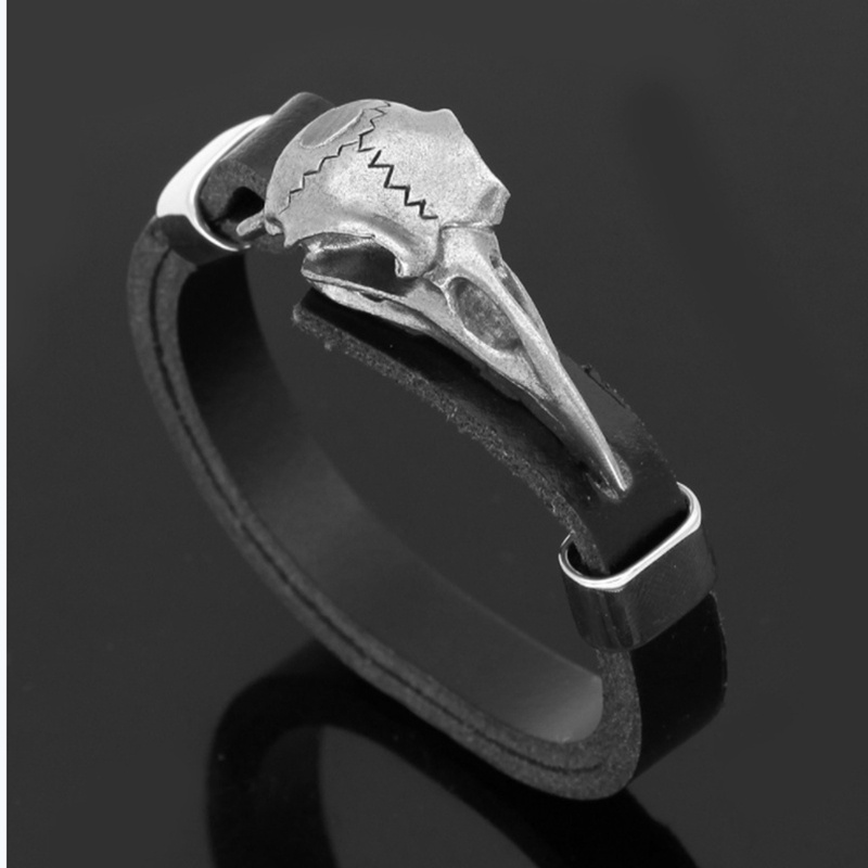 Vòng Tay Da Đính Mặt Đầu Lâu Chim Đầu Lâu Phong Cách Viking Cổ Điển Cho Nam