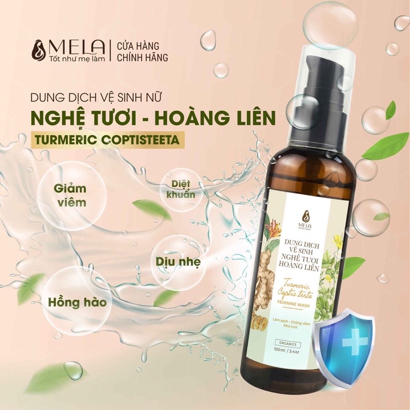 Dung Dịch Vệ Sinh Phụ Nữ Nghệ Hoàng Liên MELA, Nước Rửa Phụ Khoa Kháng Khuẩn Làm Sạch Dịu Nhẹ, Cân Bằng Độ pH 100ml