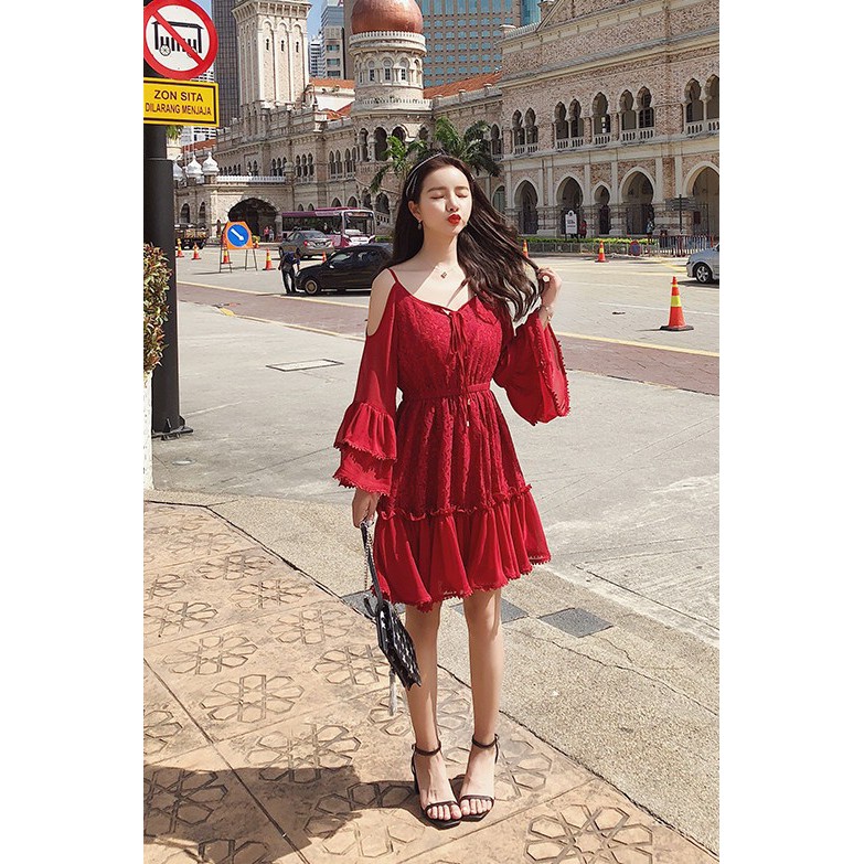 Váy đỏ hở vai điệu đà (ảnh thật ở cuối) | BigBuy360 - bigbuy360.vn